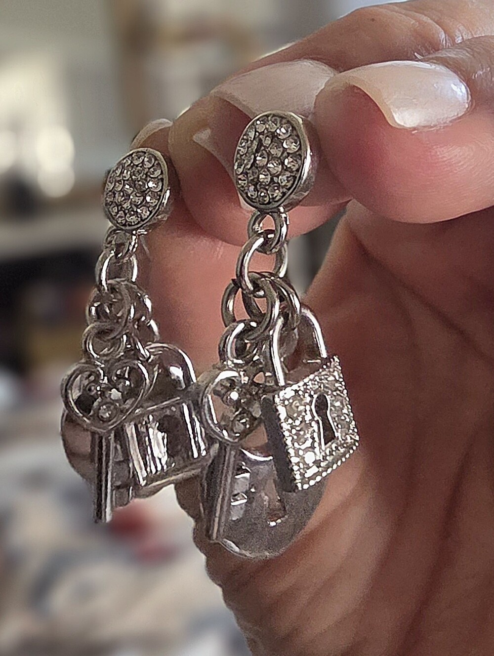 2 Pairs Silver-tone Gold-tone Key & Lock Charm Drop Earrings